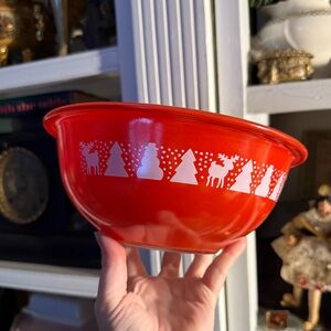 Festive Red Holiday Pyrex Clear Bottom Bowl